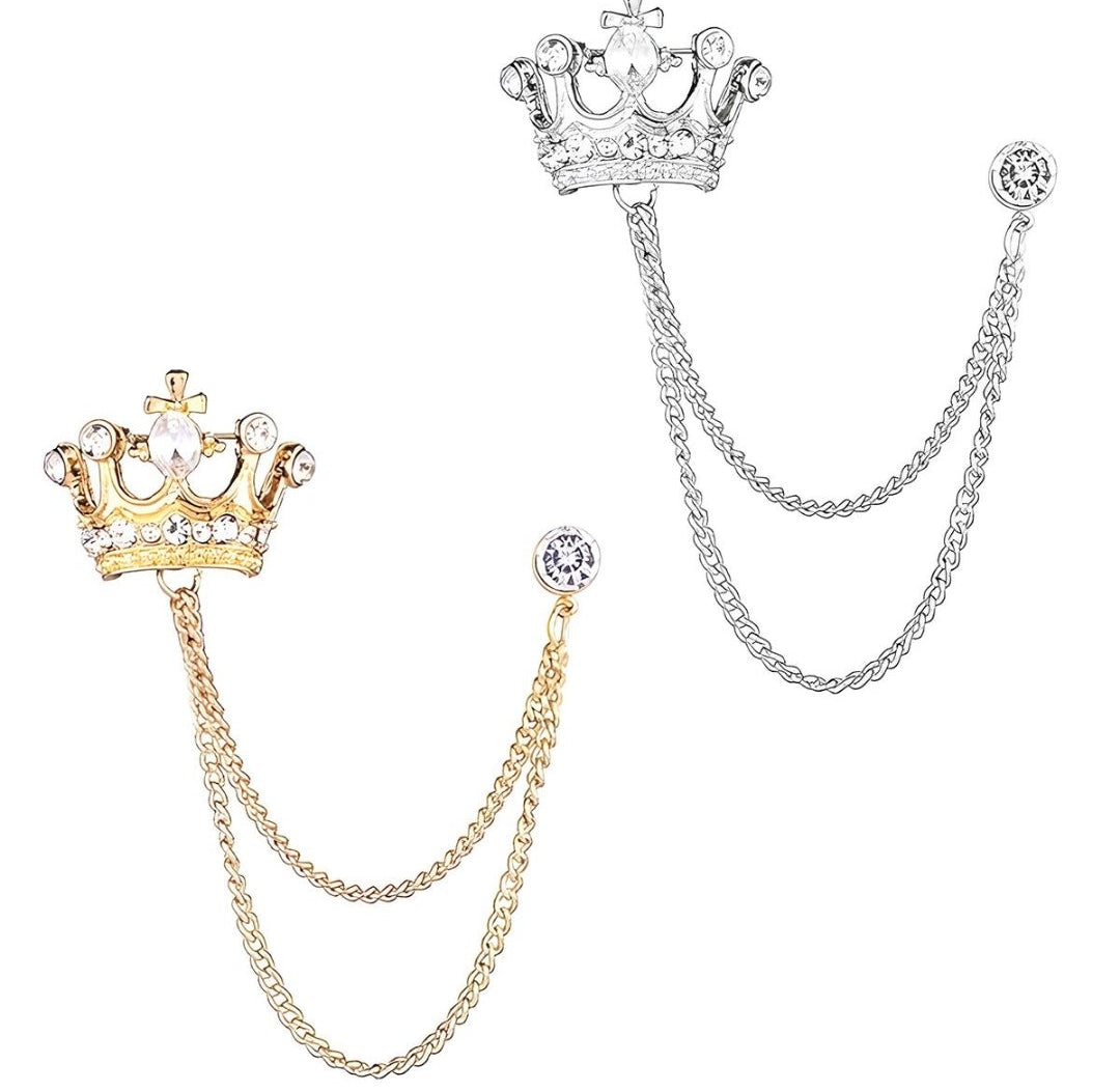 Men's Crown Hanging Chain Brooch, Vintage Breastpin Wedding Brooch Pin